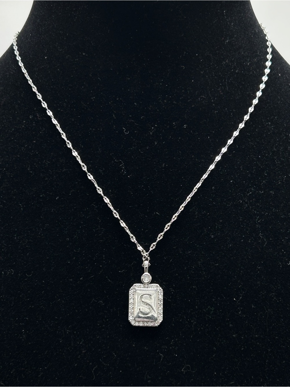 Silver And Crystal Initial Letter “S” Necklace